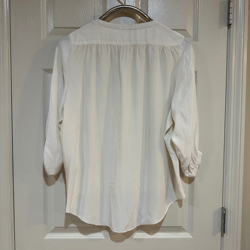Rag & Bone Ivory 100% Silk Henley Blouse Off White High Low Top XS USA Made - Picture 2 of 6
